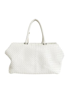 Bottega Veneta White Intrecciato Leather Brick Handbag