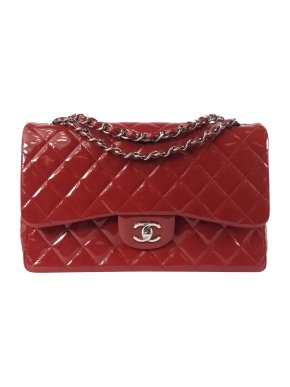 Chanel Red Patent Leather Jumbo  Double Flap Bag