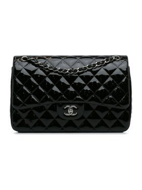 Chanel Black Patent Leather Jumbo  Double Flap Bag