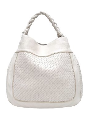 Bottega Veneta White Intrecciato Leather Hobo Bag