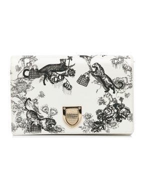 Dior White Patent Leather Diorama Toile de Jouy Clutch