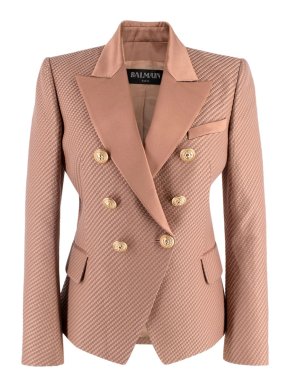 Balmain Silk Blend Textured Double Breasted Blazer
