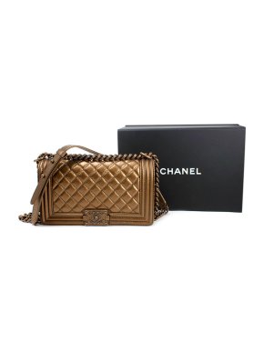 Chanel Metallic Bronze Quilted Leather Medium Boy Bag