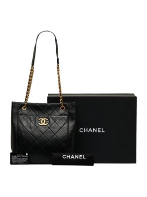 Chanel Black Quilted Lambskin Shopper Tote Bag