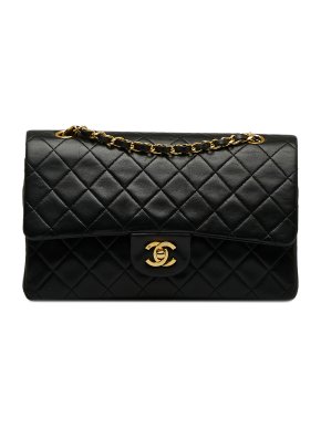 Chanel Black Medium Classic Lambskin Double Flap Bag with Gold Hardware