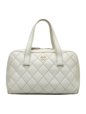 Chanel White Leather CC Wild Stitch Handbag