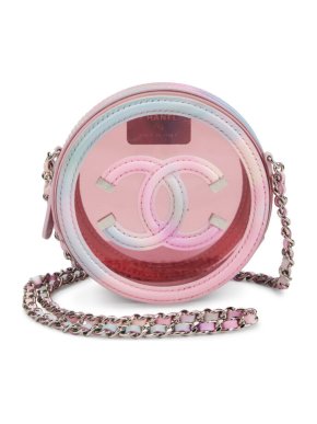 Chanel Patent Calfskin and PVC Filigree Round Clutch with Chain