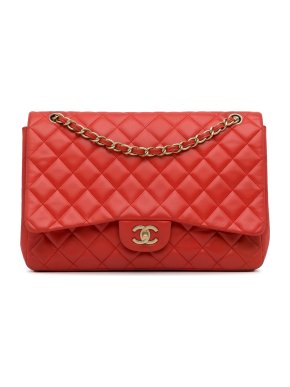 Chanel Orange  Maxi Lambskin Single Flap Bag