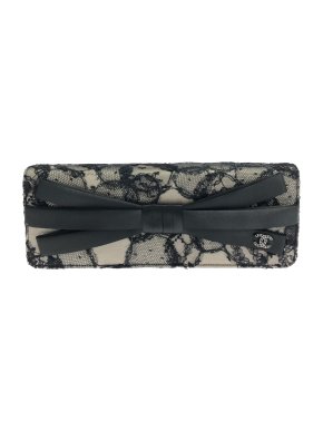 Chanel Black Lace and Satin Bow Flap Clutch