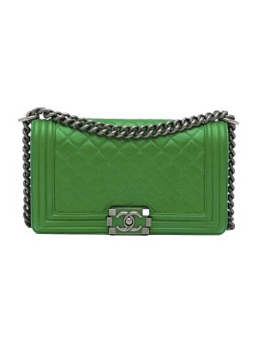 Chanel Green Leather Medium Lambskin Boy Flap Bag