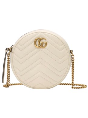 Gucci  White Mini Marmont Round Leather Crossbody Bag