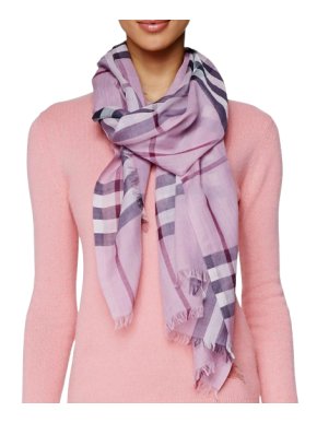 Burberry Pink Wool & Silk Gauze Check Shawl