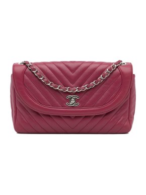 Chanel Pink Leather Medium Chevron Single Flap