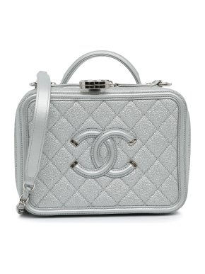Chanel Silver Caviar Medium CC Filigree Vanity Case