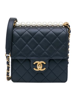 Chanel Blue Leather Mini Chic Pearls Crossbody