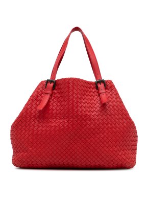 Bottega Veneta Red Leather Large Intrecciato Cesta Tote Bag