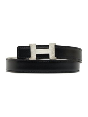 Hermes Black & White Leather Constance Reversible Belt - Size 70