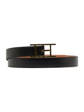 Hermes Black and Gold Quentin Reversible Belt