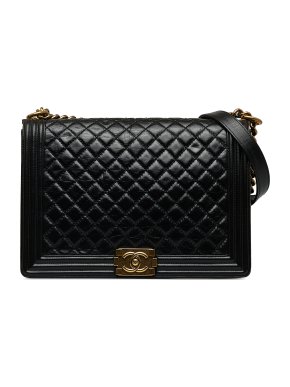 Chanel Black Glazed Calfskin Large Boy Flap