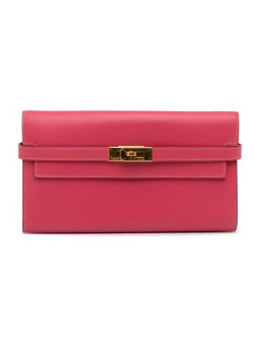 Hermes Pink Swift Leather Kelly Classic Wallet GHW