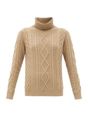 Max Mara Camel Cable Knit Rollneck Jumper