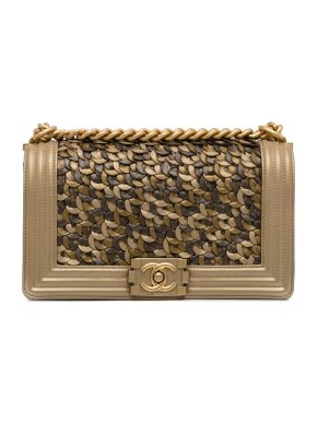 Chanel Gold Medium Braided Lambskin Boy Bag