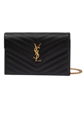Saint Laurent Black Grain De Poudre Cassandre Envelope Wallet on Chain