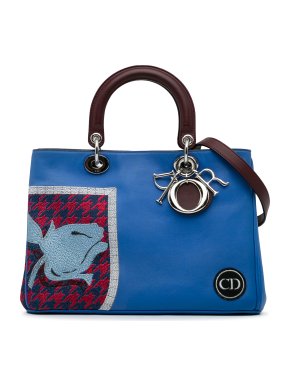 Blue Leather Medium Embroidered Diorissimo Satchel