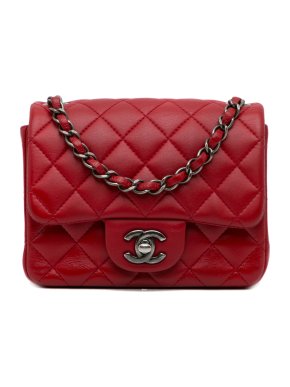 Chanel Red Mini Classic Lambskin Square Flap