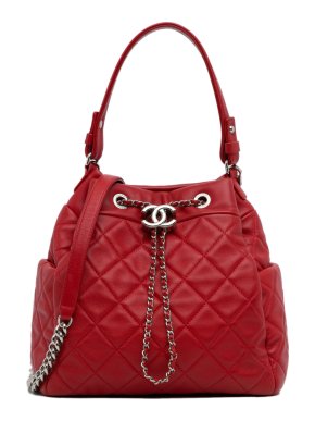 Chanel Red CC Chain Drawstring Bucket Bag