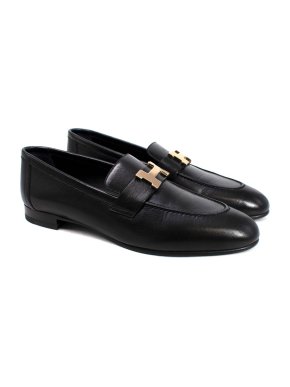 Hermes Black Leather Paris Loafers