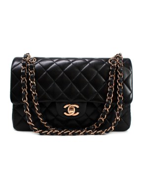 Chanel Small Black Lambskin Double Flap Bag with Rose Gold Hardware