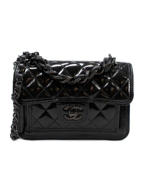Chanel So Black Shiny Crumpled Calfskin Mini Flap Bag