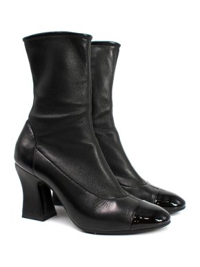 Chanel Black Stretch Leather Heeled Ankle Boots