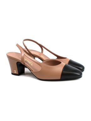 Chanel Dark Beige Cap-toe Classic Slingbacks