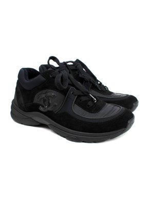 Chanel Black Suede & Nylon CC Sneakers