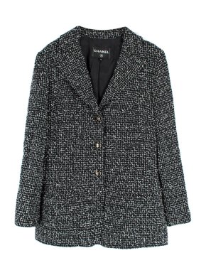 Chanel Black & White Single Breasted Tweed Jacket