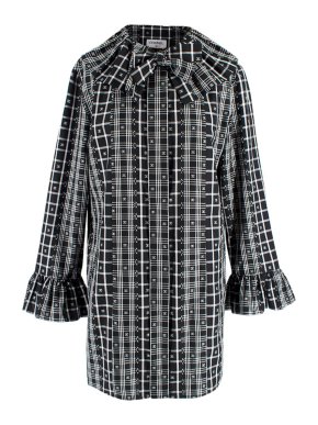 Chanel Black CC Check Pussybow Longline Blouse