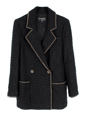 Chanel Black Chain Trimmed Tweed Classic Jacket
