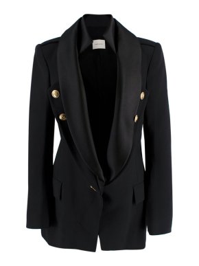 Pierre Balmain Black Exaggerated Collar Blazer with Gold Button Detail