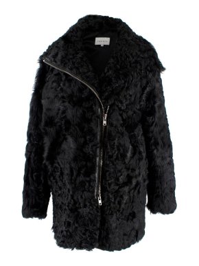 Sandro Black Lamb Fur Zip Up Coat