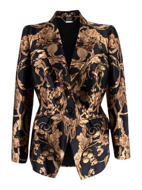 Alexander McQueen Black and Gold Brocade Silk Blazer