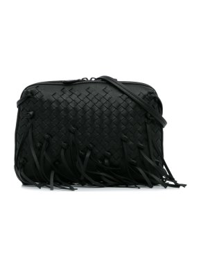 Bottega Veneta Black Intrecciato Fringe Nodini Crossbody Bag