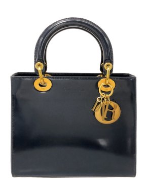 Dior Navy Patent Leather Medium Lady Dior