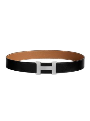 Hermes Black and Gold Constance Reversible Belt 95