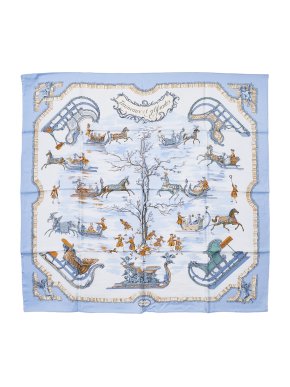 Hermes Blue 'Traineaux et Glissades' Silk Scarf