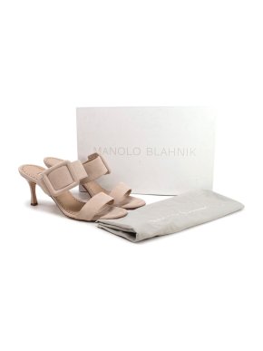 Manolo Blahnik Beige Suede Gable Heeled Sandals
