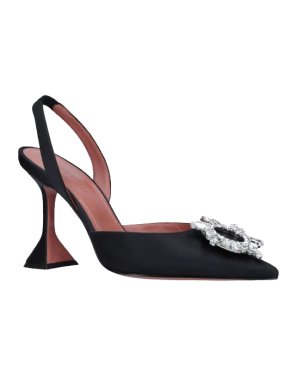 Amina Muaddi Black Begum Satin Slingbacks