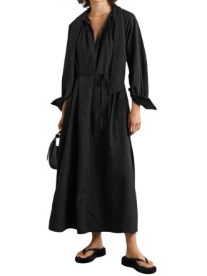 Fil de Vie black cotton Nerio tie neck dress