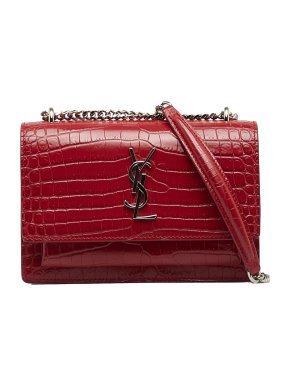 Saint Laurent Red Croc Embossed Sunset Bag